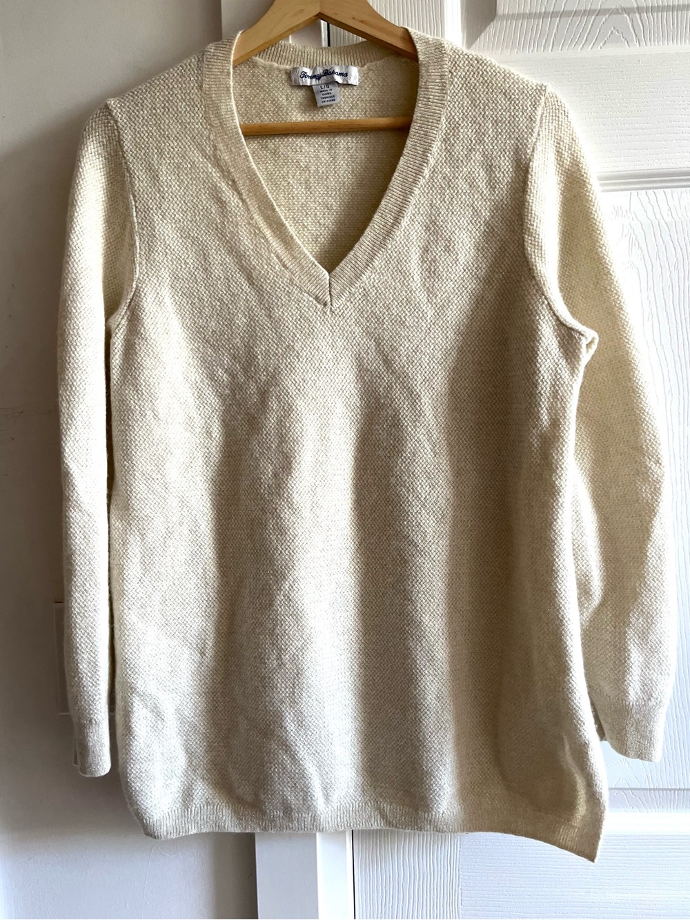Tommy Bahama Women's V-Neck Pullover Merino Cashmere Blend Metallic Sweater SZ L